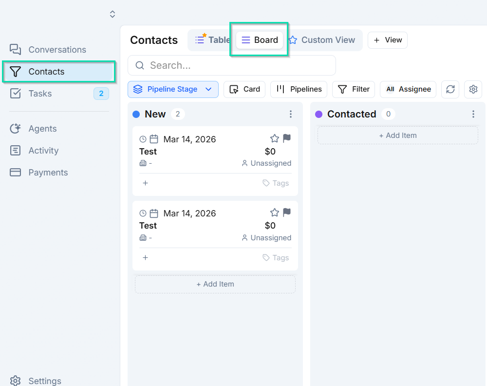 Open the CRM in Board view.
